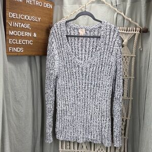 H&M Black and White Marl Rib Knit Scoop Neck Women's Sweater | XXL